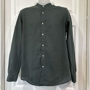 ZARA Shirt Mens M Casual Band Mandarin Collar Button Up Crinkle Texture Cotton